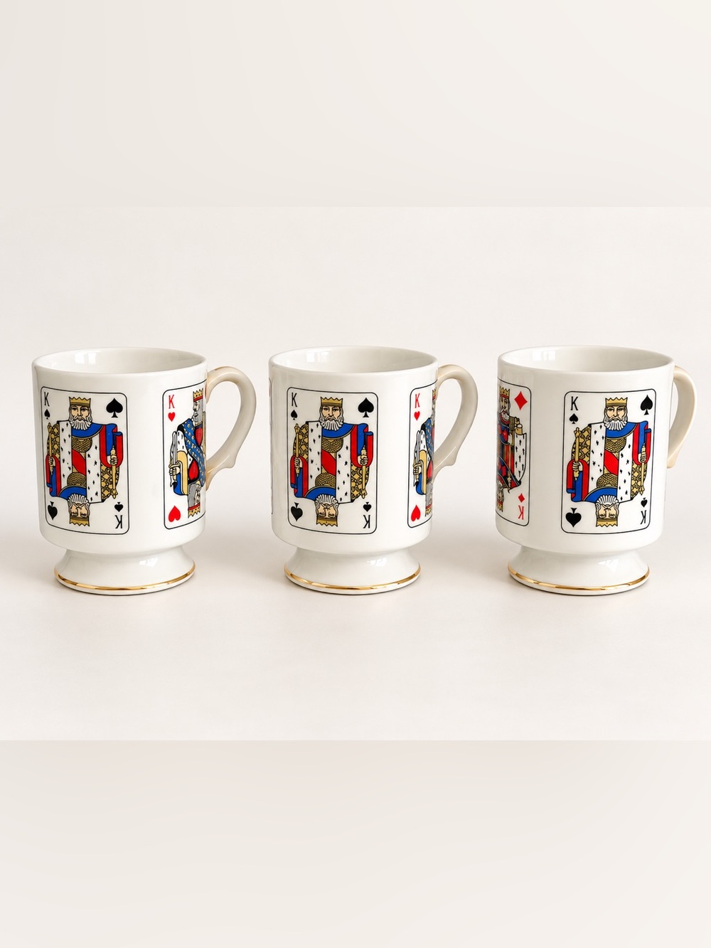 Shafford Grand Slam Playing Card King Mugs Set of 3 White Red